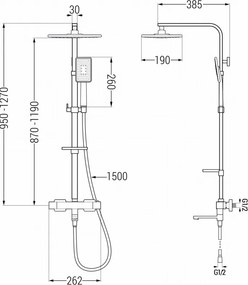 Mexen CQ54 conjunto de chuveiro e banheira com chuveiro de teto e misturadora termostática, preto/cromado - 779105495-71