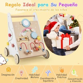 Andador Madeira 7 em 1, andador educativo para andar e empurrar, centro de atividades para crianças a partir de 1 ano, natural