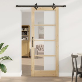 vidaXL Porta Deslizante com Conjunto de Hardware - 83x211 cm - Madeira de Pinho Maciça