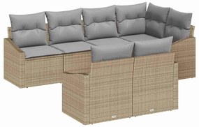 Conjunto de jantar pra jardim com 7 peças e almofadas cinza claro em r
