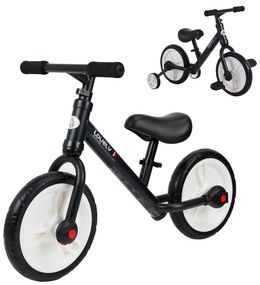 HOMCOM Bicicleta Balance com pedais e rodas removíveis para criança de 2-5 anos 85x36x54cm carga 25kg Cor preta