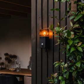 Candeeiro de parede exterior preto IP44 com sensor de movimento - Denmark