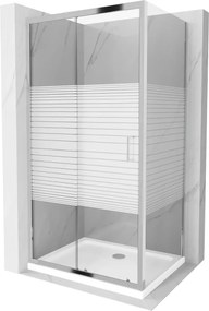 Mexen Apia cabine de duche deslizante 100 x 70 cm, faixas brancas, cromado + base Flat - 840-100-070-01-20-4010