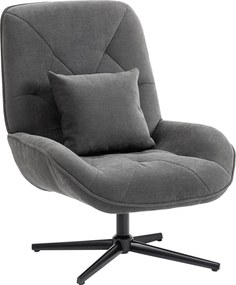 HOMCOM Poltrona de destaque giratória, poltrona estofada em chenille com almofada lombar, encosto alto, assento profundo, cinza escuro | Aosom Portugal