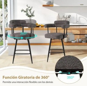 Conjunto de 2 bancos giratórios com encosto e braços curvos com pernas de metal e apoio para os pés 63 x 54 x 100 cm Cinzento