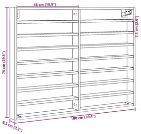 Armário vitrine 100x8,5x75 cm derivados madeira carvalho fumado