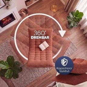Poltrona Aberdeen em veludo cotelê ajustável em 5 posições, giratória a 360°, dobrável cor de terracota