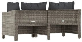 2 pcs conjunto lounge de jardim c/ almofadões vime PE cinzento