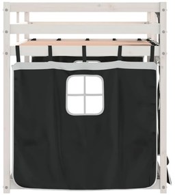 Beliche com cortinas 90x190 cm pinho maciço branco e preto