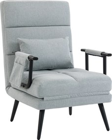 Cadeirão-Cama Dobrável 3 em 1 em Tecido Tipo Linho com Encosto Ajustável e Almofada com Capa Lavável 67x73x96 cm Cinza-Claro