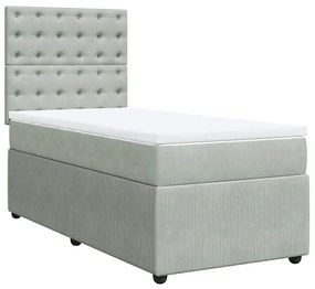 Cama com molas/colchão 90x200 cm veludo cinza-claro