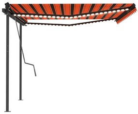 Toldo retrátil manual com luzes LED 4x3,5 m laranja e castanho