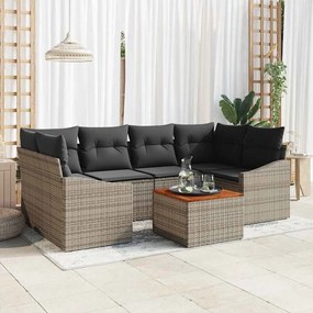 vidaXL Conjunto de Sofá de Jardim de 7 Peças com Almofadas Cinzas em Rattan Sintético de Acácia