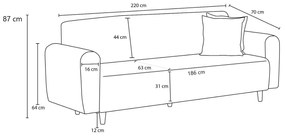 Sofá de 3 Lugares Noya – Creme – 220x87x70 cm
