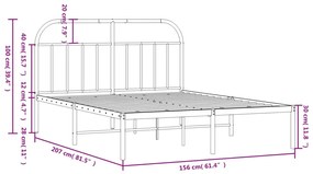 Estrutura de cama em metal com cabeceira 150x200 cm preto