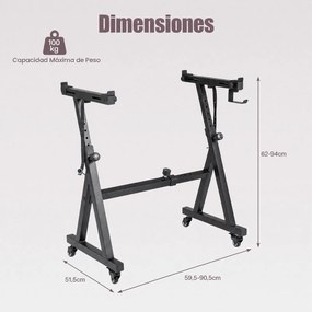 Suporte para Teclado (TECLADO NÃO INCLUIDO), 59,5-90,5 x 51,5 x 62-94 cm, Ajustável em Altura, Preto