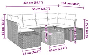 Conjunto de Sofás de Jardim de 7 Peças com Almofadas Bege Vime Acácia