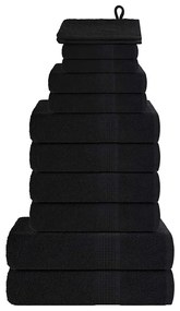vidaXL 12pcs Conjunto toalhas banho 360 gsm 100% algodão preto