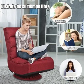 Cadeira giratória de chão plano 360° ajustável em 5 posições para adultos Jogos de vídeo Ler Ver televisão Vermelho 59 x 75 x 83 cm Vermelha