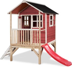 Casa de brincar infantil exterior para crianças Loft 300 em madeira com escorrega - Vermelha