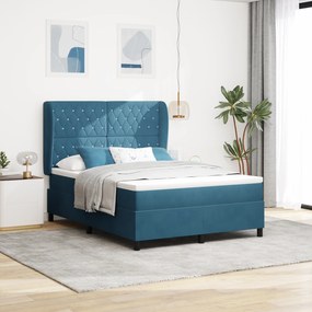 Cama Box Spring com Colchão Azul Escuro 160x200 cm Veludo