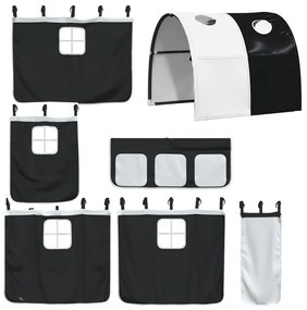 Cama alta criança c/ túnel 80x200 cm pinho maciço branco/preto