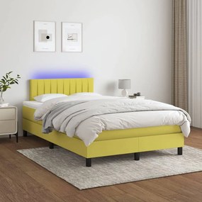 vidaXL Cama box spring c/ colchão e LED 120x200 cm tecido verde
