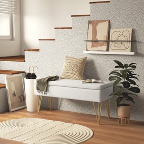 Banco com baú de arrumação 2 em 1 em tecido com pés em forma de alfinete em aço dourado 100 x 40 x 49 cm creme