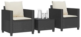 vidaXL 3 pcs conjunto de bistrô com almofadões vime PE preto
