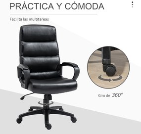 Vinsetto Cadeira de Escritório Giratória Cadeira de Escritório Ergonómica com Altura Ajustável Apoio para os Braços Alto Acolchoado de Couro Sintético 66x66x107-114cm Preto