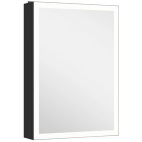 HOMCOM Armário de Casa de Banho LED com Função Antivapor Móvel de Parede Espelho Prateleiras 50x70 cm Preto | Aosom Portugal