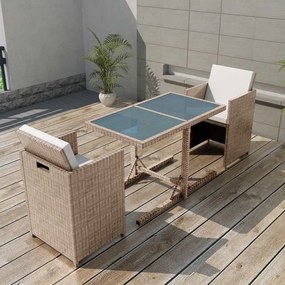 vidaXL 3 pcs conjunto bistrô com almofadões vime PE bege