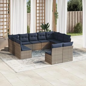 vidaXL 11 pcs conjunto sofás de jardim c/ almofadões vime PE cinzento