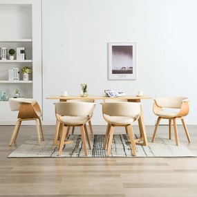 Cadeiras jantar 6 pcs madeira curvada e couro artificial creme