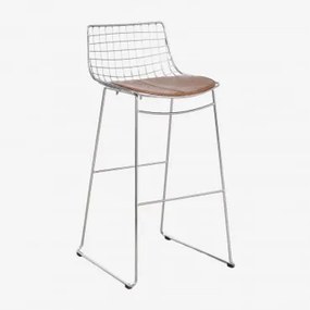 Pack De 2 Bancos Altos Com Encosto Em Aço Renee Cromado & ↑75 Cm & Couro Sintético Café Vintage - Sklum