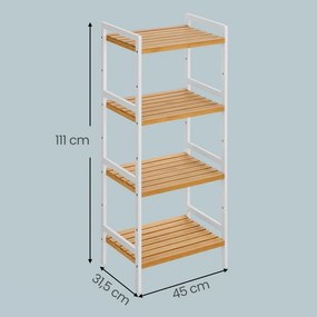 Estante com 4 prateleiras 45 x 31,5 x 111 cm, estante de pé para sala de estar, cozinha, casa banho branco e natural