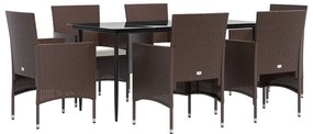 7 pcs conj. de jantar para jardim com almofadões castanho/preto