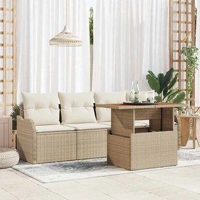 vidaXL Conjunto de Sofá de Jardim de 5 Peças com Almofadas Bege Rattan Poly Acácia