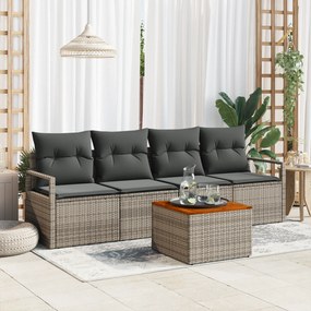 Conjunto de Sofás de Jardim vidaXL com 5 Peças e Almofadas Cinza Vime Poliéster Acácia