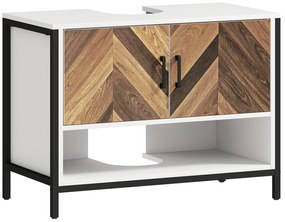 HOMCOM Móvel Lavatório com 2 Portas e Nicho Aberto Compatível com Lavatório com ou sem Pedestal 80x40x60 cm Branco e Madeira | Aosom Portugal