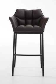 Banco de bar Damaso em couro sintético com estrutura preta 64 x 110 x 48 cm Castanho