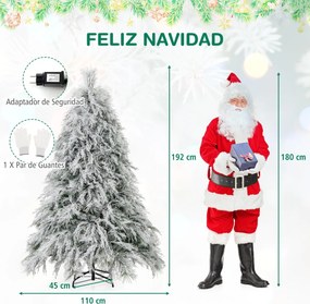 Árvore de Natal com neve de 192 cm com luzes LED brancas quentes Agulhas de pinheiro e folhas de salgueiro Decoração pré-iluminada Verde e Branco