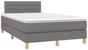Cama box spring c/ colchão e LED 120x190 cm tecido cinza-escuro