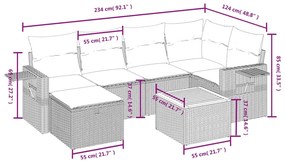 7 pcs conjunto de sofás p/ jardim com almofadões vime PE bege