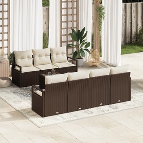 Conjunto de Sofás de Jardim com Almofadas Castanho de Polyrattan