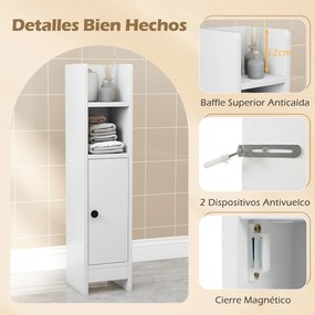 Conjunto de 2 armários de casa de banho 20 cm x 18 cm x 80 cm com porta e estantes ajustáveis, suporte para papel higiénico e organizador para casa de