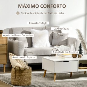 HOMCOM Sofá de 2 Lugares Estofado em Linho Sintético Sofá Moderno de Sala de Estar com 2 Almofadas Amovíveis Apoio para os Braços e Pés de Madeira 149x76,5x86cm Creme