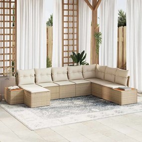 vidaXL Conjunto de Sofá de Jardim de 8 Peças com Almofadas Bege de Polirattan Acácia