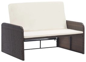 2 pcs conjunto lounge jardim c/ almofadões vime PE castanho