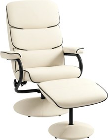 Poltrona relax com pufe e encosto reclinável, giratória a 360°, assento almofadado confortável, cor creme